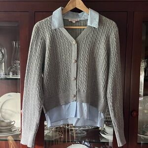 Nanette Lepore Light Gray Cable Knit Cardigan